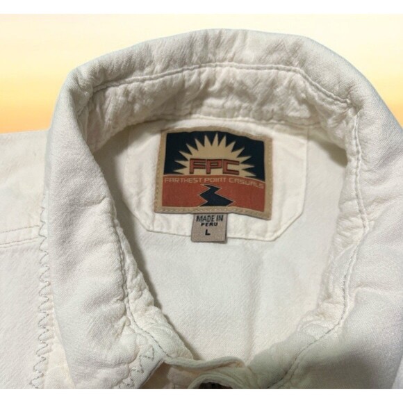FPC Farthest Point Casuals Shirt Mens L Button Up Camp Short Sleeve Cream Tan - Picture 3 of 3